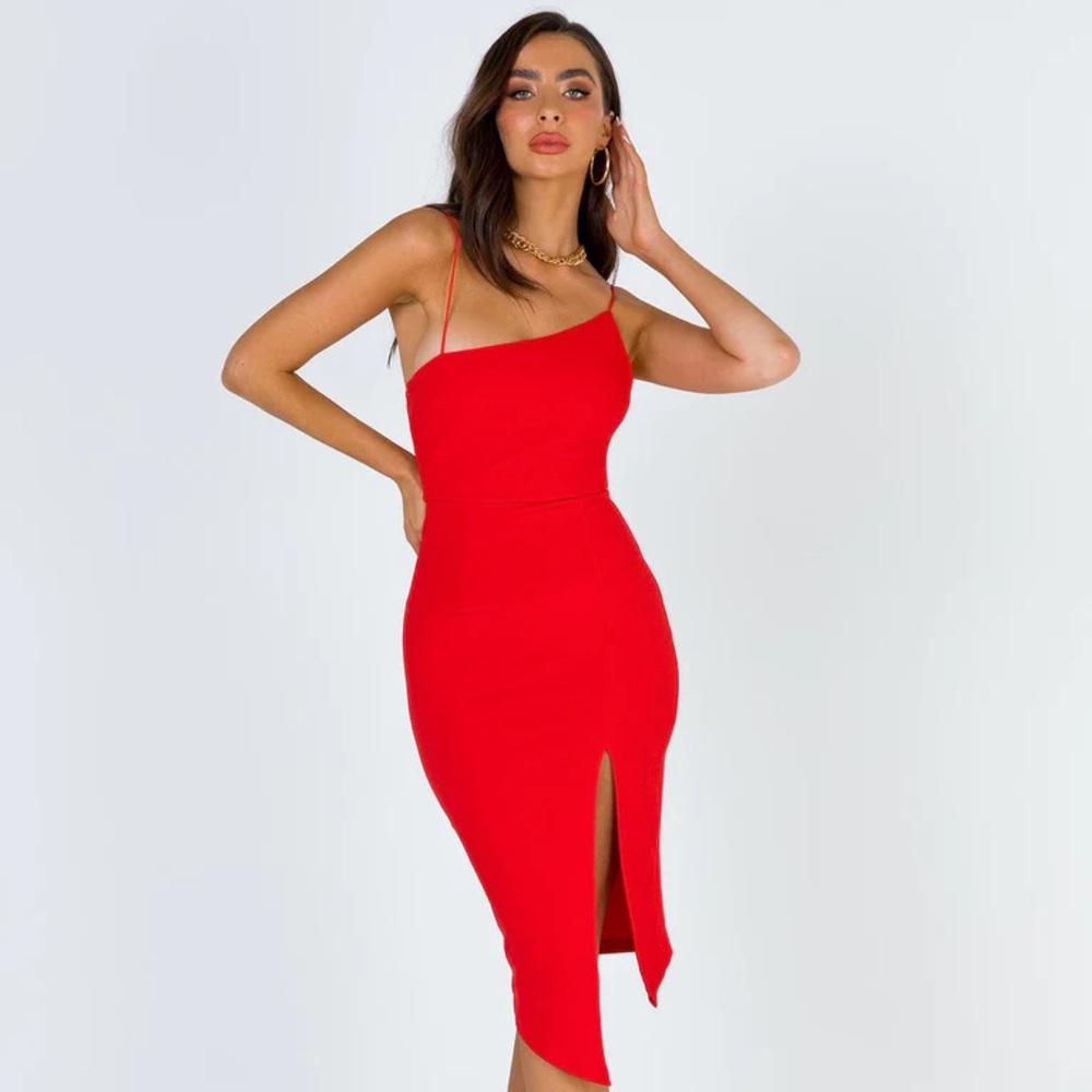Princess Polly Red Aero Midi Dress Size 6